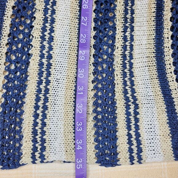 NorthStyle Blue Striped Mixed Yarn Open Drape Front Lightweight Long Cardigan - Picture 9 of 9